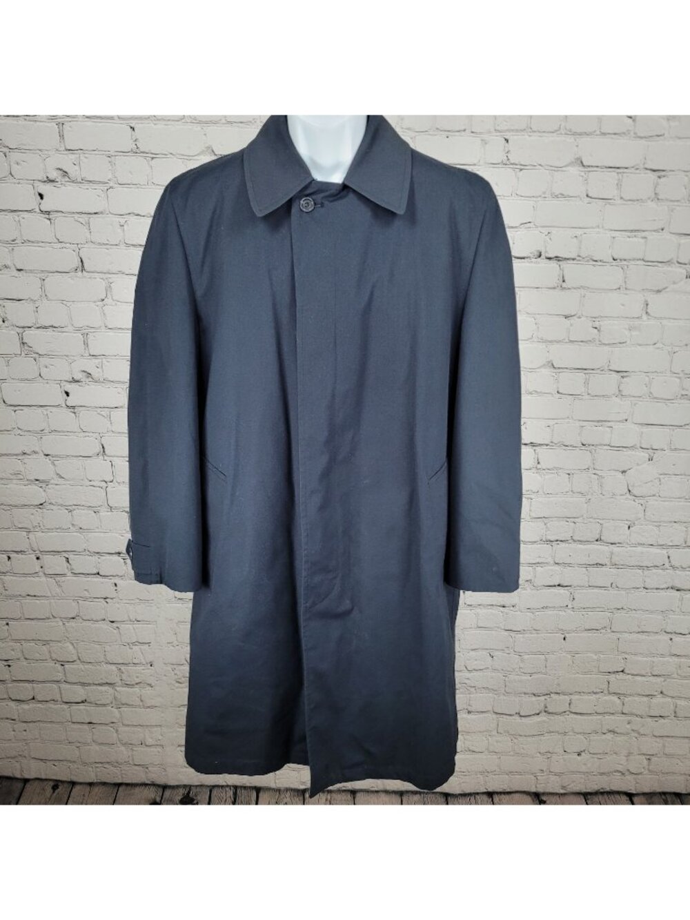 VTG Gleneagles Navy Button Removable Faux Fur Water Repellent Trench Coat 40